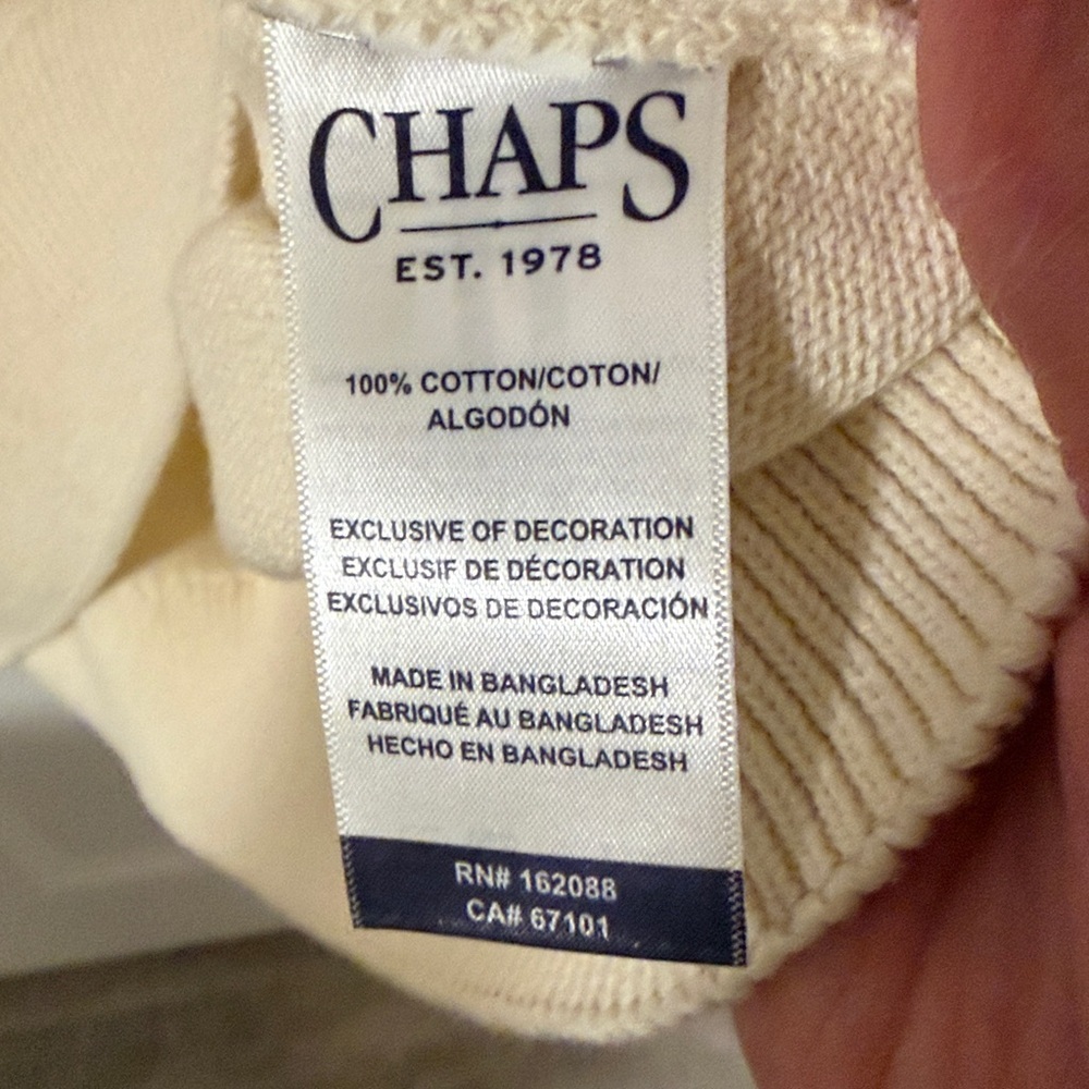 Chaps Men’s Ivory Sweater with Flag Design 100% cotton NEW - Picture 8 of 8